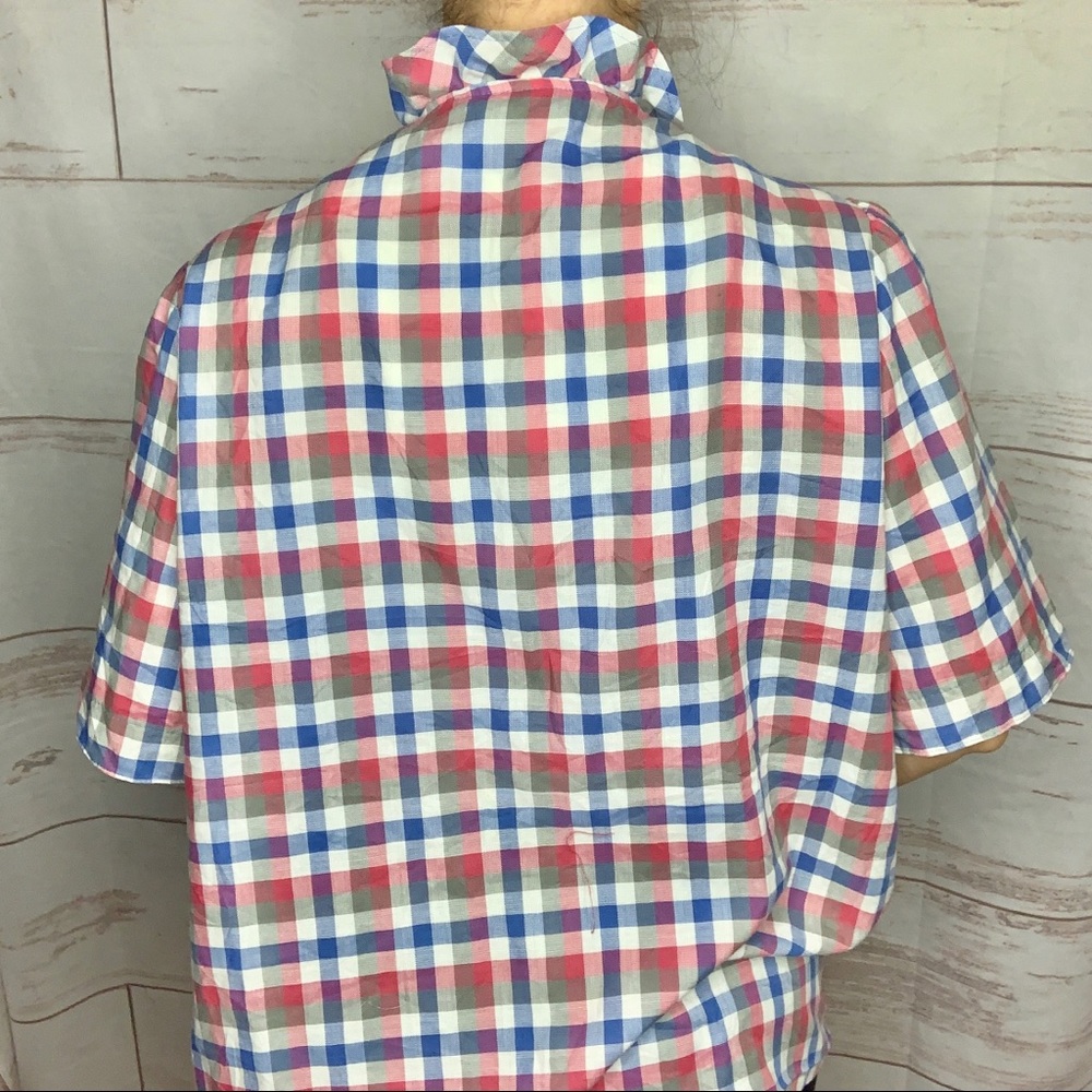 Vintage 70s coastal cowgirl ruffled check short sleeve western style blouse - Picture 4 of 11